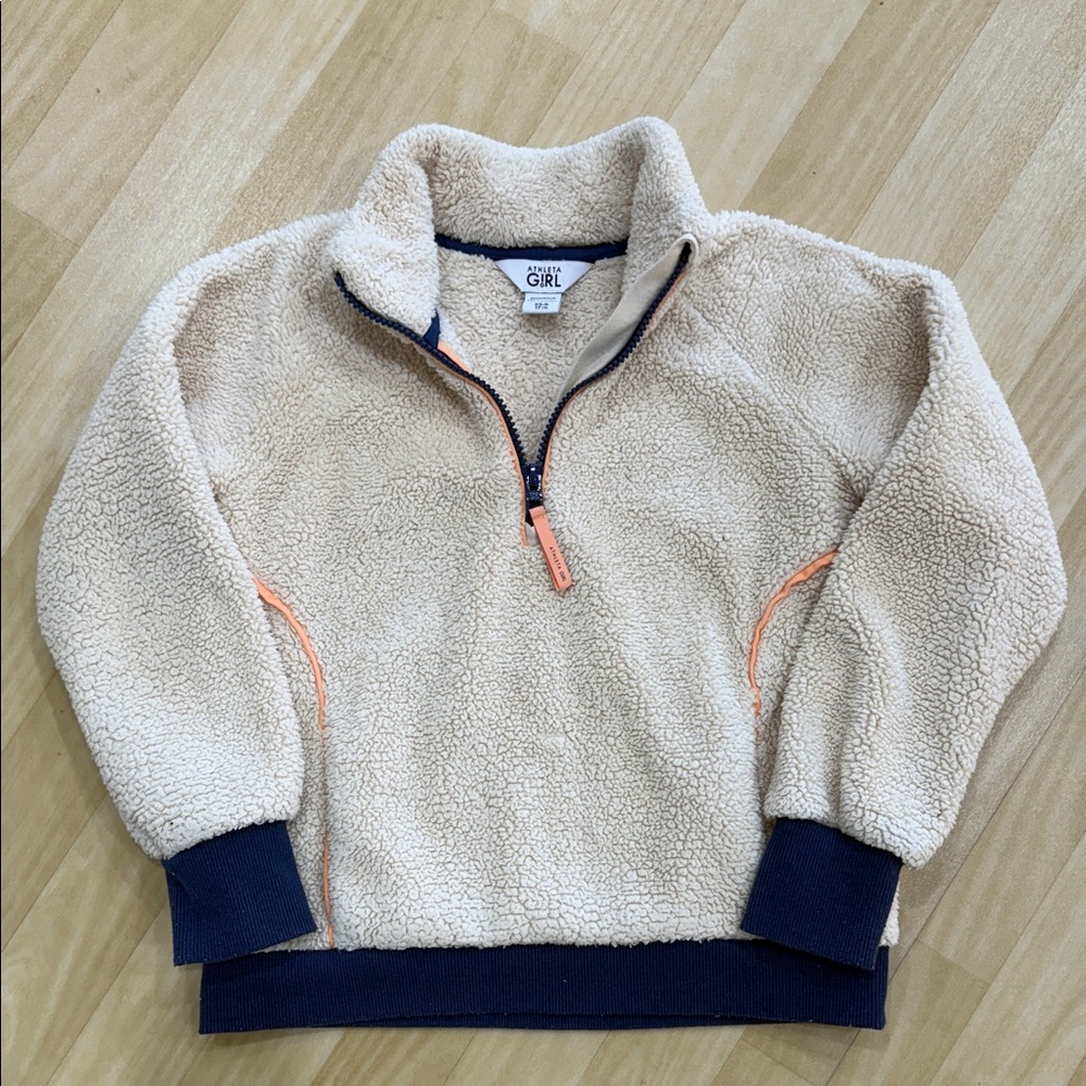 Athleta Cream and Navy Kids Fleece Pullover